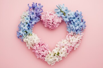 Hyacinth Flowers in Heart-Shaped Cutout on Pink Pastel Background: Spring and Women's Day Concept