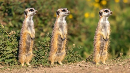 Meerkats Standing Alert in a Dry Field