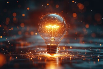 Leuchtende Glühbirne in stimmungsvoller Atmosphäre