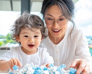 Discover how a focused Asian mother supports her childs mental development with logical reasoning activities using educational toys Enhance cognitive skills and promote early learning through
