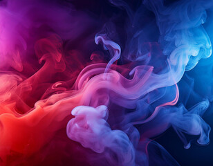 Fototapeta premium Dramatic smoke and fog in contrasting vivid red, blue, and purple colors. Vivid and intense abstract background or wallpaper.