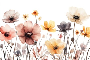 Delicate watercolor flowers in soft hues create serene and uplif