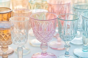 Colorful assortment of vintage glassware showcases intricate des