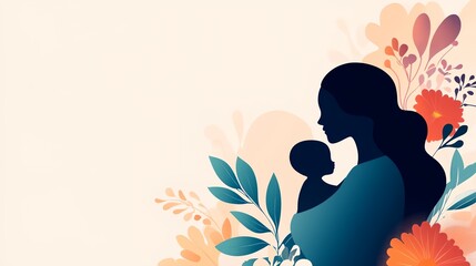 a woman holding a baby in her arms with a floral background behind her