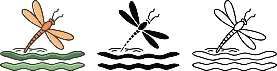Dragonfly Illustrations Color, Black, White, Water, Nature