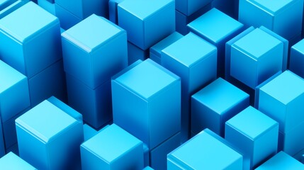 Obraz premium High-resolution image of a background featuring electric blue 3D cubes in an isometric arrangement, with a clean and minimalist design. The capture emphasizes depth and clarity.