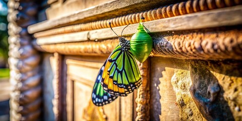 Obraz premium Monarch Butterfly Chrysalis on Architectural Detail - Stunning Nature Photography