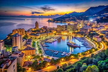 Naklejka premium Monte Carlo Cityscape at Night: Bokeh Lights & French Riviera Glamour