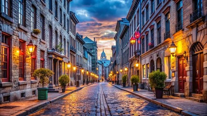 Obraz premium Montreal's St. Paul Street: Charming Architecture and Cobblestone Streets - Stock Photo