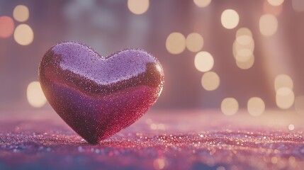 Obraz premium Happy Valentine's Day Text With 3D Render Of Shiny Pink Glittery Heart Shape