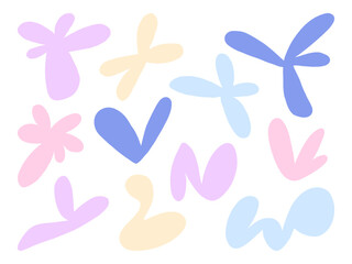 Soft Pastel Abstract Shapes Collection. A collection of 11 soft pastel abstract shapes in shades of purple, pink, yellow, and blue, designed with playful and fluid curve for modern and whimsical theme