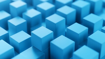Minimalist abstract background with azure blue 3D cubes in an isometric perspective, featuring a smooth, clean design with subtle gradients. The HD capture highlights the depth and detail.