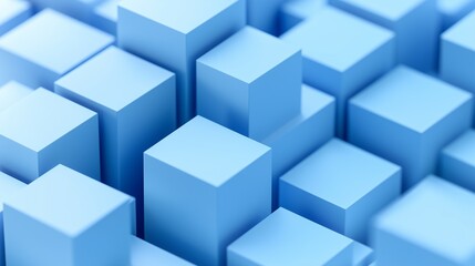 Obraz premium Minimalist design of soft blue 3D cubes in an abstract isometric perspective, with attention to smooth gradients and subtle highlights. The HD image captures the refined details.