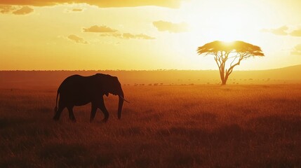 Fototapeta premium Silhouettes of Animals at Twilight in Open Field