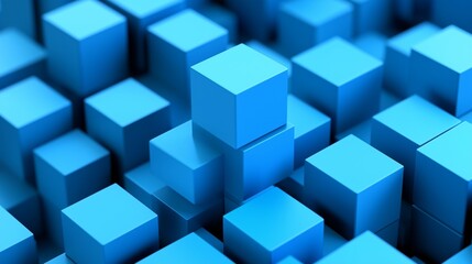Obraz premium Minimalist abstract background with azure blue 3D cubes in an isometric perspective, featuring a smooth, clean design with subtle gradients. The HD capture highlights the depth and detail.