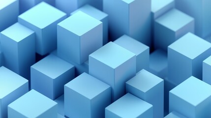 Fototapeta premium Minimalist design of soft blue 3D cubes in an abstract isometric perspective, with attention to smooth gradients and subtle highlights. The HD image captures the refined details.