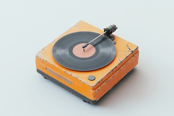 Fototapeta premium A vintage orange turntable with a vinyl record, showcasing retro music playback.