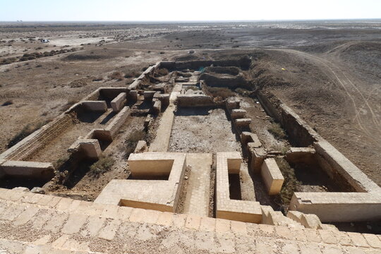 Palace of Al-Hajjaj bin Yusuf Al-Thaqafi from above the palace gate in Wasit Governorate, Iraq, 702 AD to 705 AD, ancient ruins
