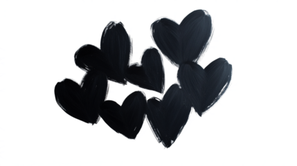 Group of sketched black overlapping hearts isolated on transparent background, Valentines day love romantic decoration