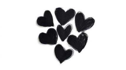 Group of sketched black overlapping hearts isolated on transparent background, Valentines day love romantic decoration