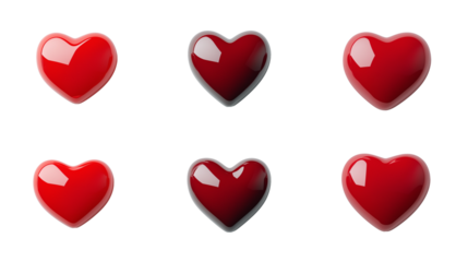 shiny 3D red hearts isolated on transparent background, Valentines day love romantic decoration