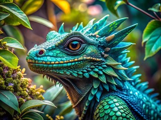 Obraz premium Mystical Turquoise Dragon in a Serene Landscape: Documentary Photography Style