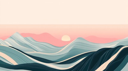 Serene Sunset Landscape: Abstract Mountain Range at Dusk