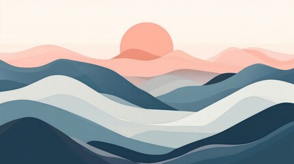 Serene Sunset Over Rolling Hills: A Minimalist Landscape