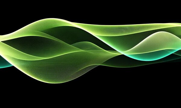 Abstract Green and Teal Wave Forms on Black Background