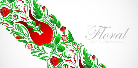 Abstract background drawn in the Ukrainian style of Petrikovsky painting. Vector. Hand drawn.