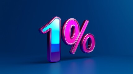 Realistic 10% sign in high-shine magenta and electric blue, set against a solid, dark blue background. The 3D design captures intricate gloss and light effects.