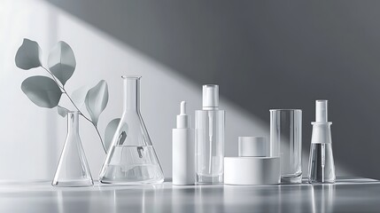 Innovative laboratory glassware display modern workspace digital photography minimalist design top-down view scientific exploration