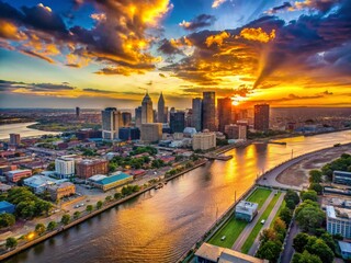 Fototapeta premium New Orleans Sunset Aerial: Vibrant Sky over French Quarter