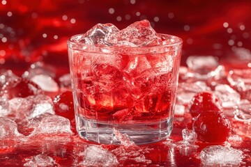 Refreshing Red Cocktail with Ice Cubes