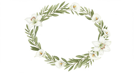 Obraz premium Elegant White Lily Calla Lily Wreath Floral Frame Wedding Invitation