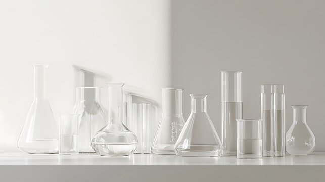 Scientific equipment display in laboratory setting clean environment minimalist aesthetic modern design