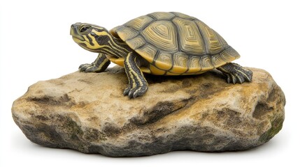 Fototapeta premium A realistic turtle figurine resting on a rock, showcasing intricate details and textures.
