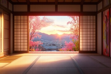 Serene Sunrise View from Japanese Room