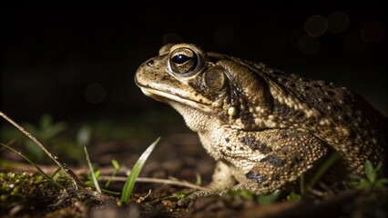 Obraz premium Nighttime Amphibian: Turtle Frog in Moonlight, Close-Up Macro Photography