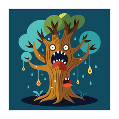 Horror tree vector illustration. Halloween background