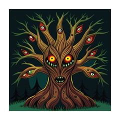 Horror tree vector illustration. Halloween background