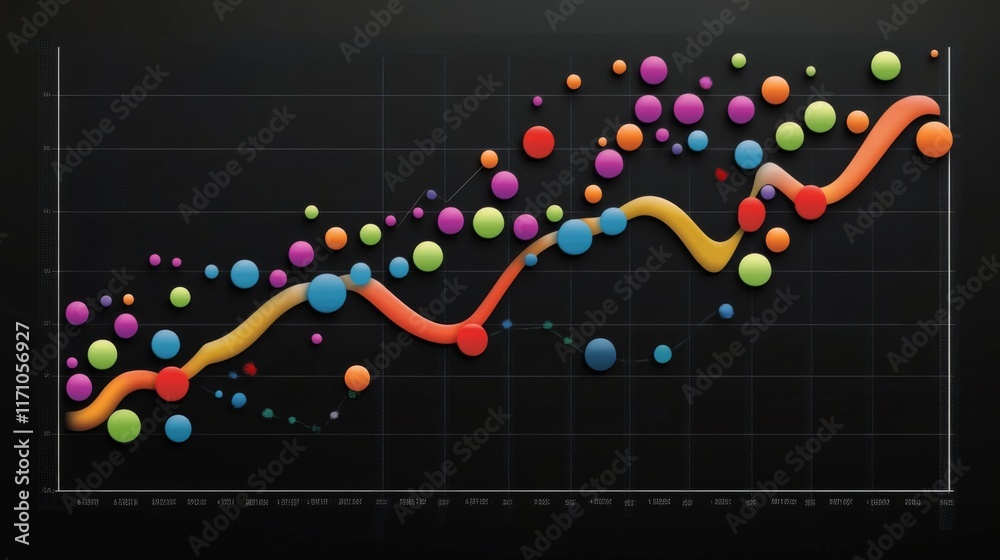 Leinwandbilder an abstract financial graph with curved lines and colorful dots, symbolizing growth and trends in bu