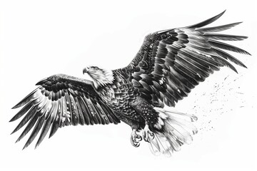 A majestic eagle soars through the skies, showcasing its powerful wings and keen gaze, symbolizing freedom and strength.
