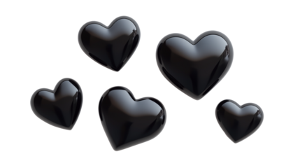 Set of solid black hearts in different sizes isolated on transparent background, Valentines day love romantic decoration
