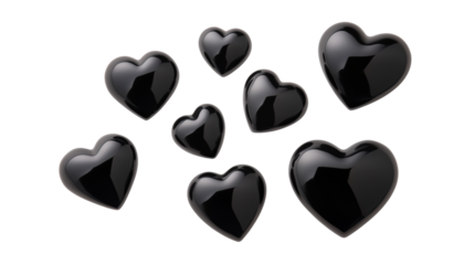 Set of solid black hearts in different sizes isolated on transparent background, Valentines day love romantic decoration