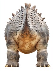 Fototapeta premium A rear view of a dinosaur-like creature with spiked back and sturdy legs.