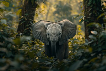 A majestic elephant walking through a lush forest, surrounded by vibrant greenery and natural beauty.