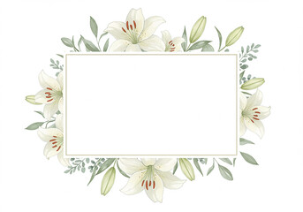 Obraz premium Elegant White Lily Floral Frame Wedding Invitation Greeting Card Design