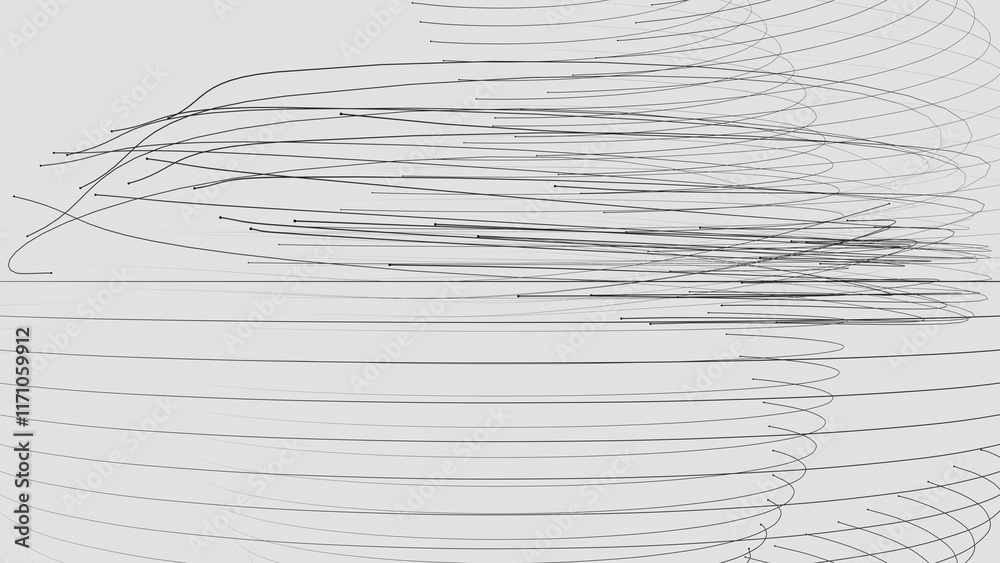 Poster Abstract Minimalist Flowing Lines with Dots on White Background
