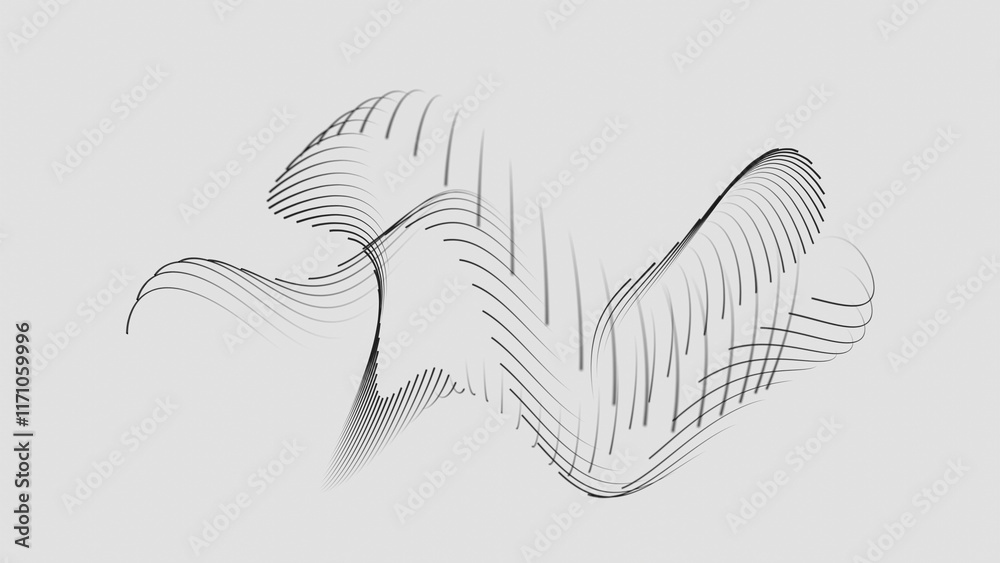 Poster minimalist abstract flowing black lines on white background